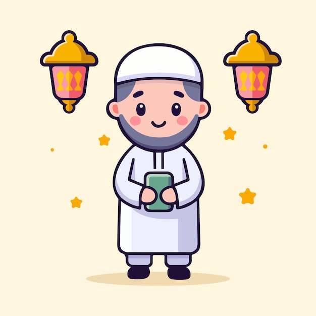 Vector cute moslem ramadan cartoon flat style vector illustration