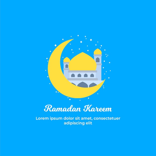 Vector cute mosque cartoon ramadhan greeting
