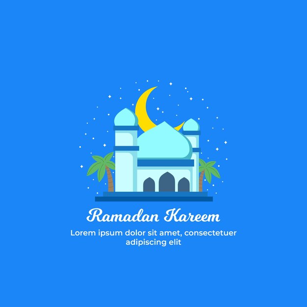 Cute mosque cartoon ramadhan greeting