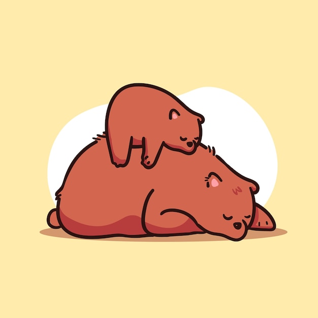 Милая мать и ребенок бурый медведь спит иллюстрация