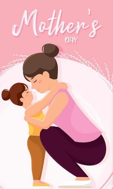 Cute mother hugging her daughter Happy mother day Vector