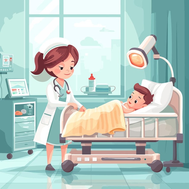 Vector cute_mother_with_newborn_baby_and_doctor_in_hospital