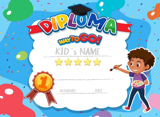 Cute motivational cartoon certificate for children