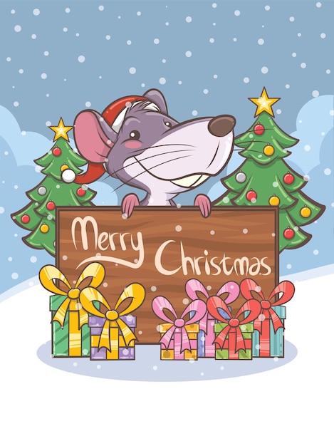 Cute mouse cartoon character - christmas illustration