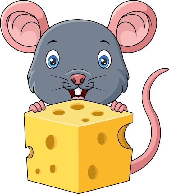 Cute mouse cartoon holding a cheese