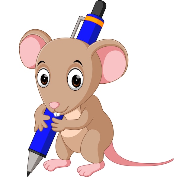 Vector cute mouse cartoon holding pen