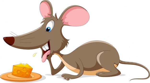 Cute mouse cartoon with a slice of cheese