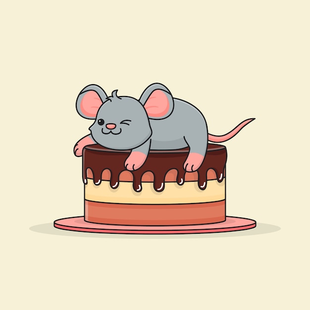 Cute mouse on chocolate cake