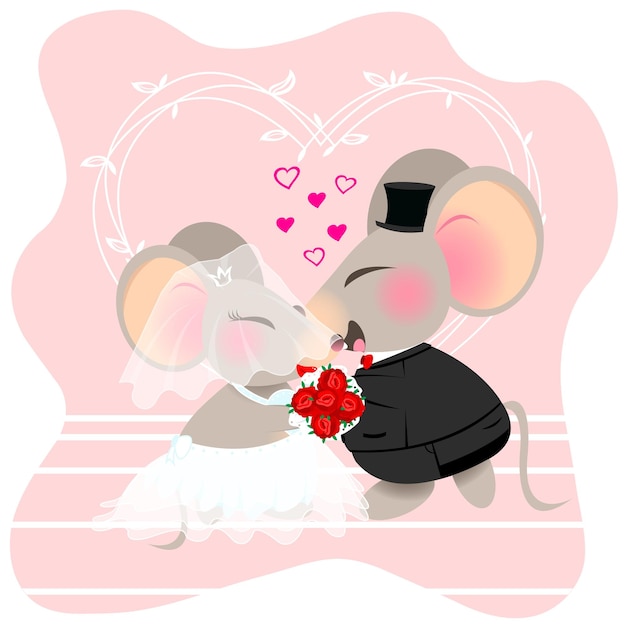 cute mouse couple wedding day romantic vibe marriage lovely valentine illustrator vector set