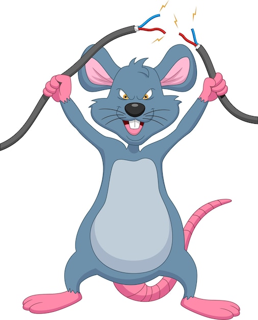 Cute mouse cut the power cord cartoon