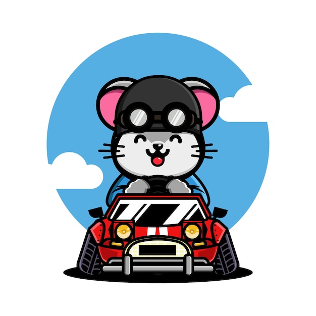 レーシングカーを運転するかわいいネズミ