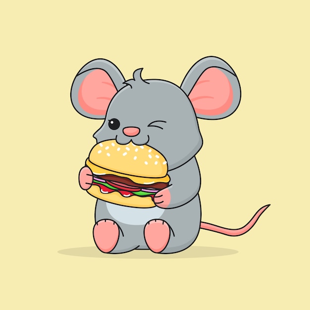 かわいいネズミがハンバーガーを食べる