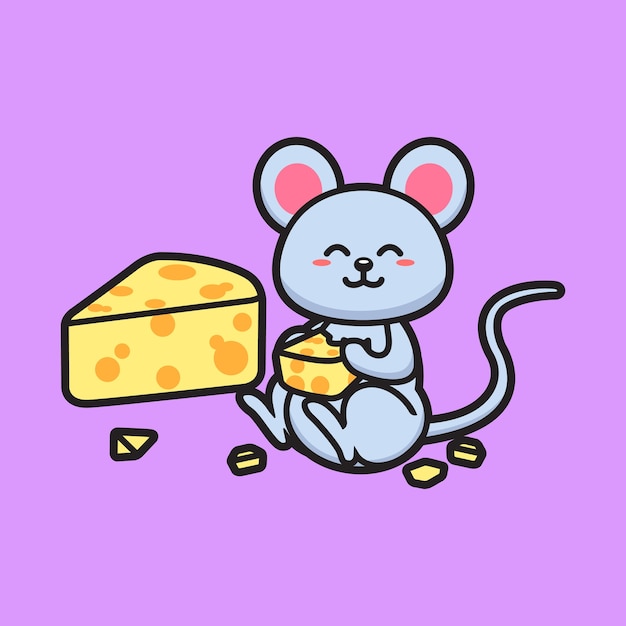 Vector cute mouse eating cheese