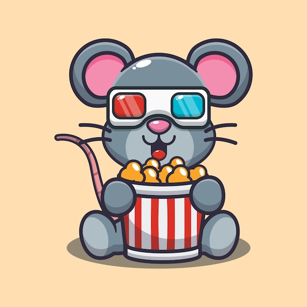 ポップコーンを食べて3d映画を見るかわいいネズミ