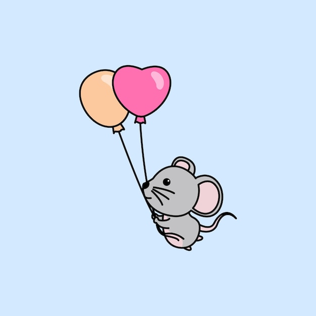 Cute mouse holding balloons cartoon