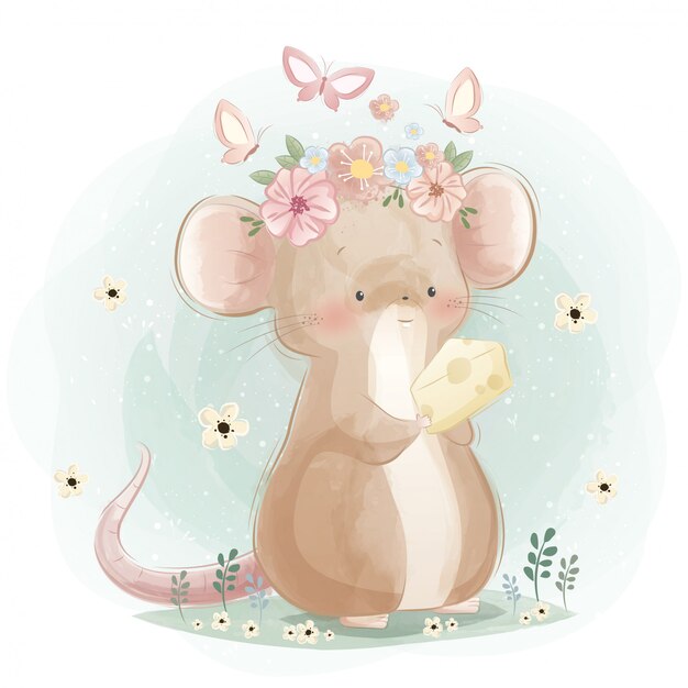 A cute mouse holding a cheese