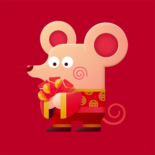 Vector cute mouse holding red packets