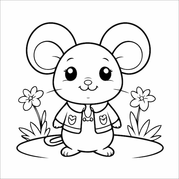 Cute mouse kawaii vector coloring page for kids