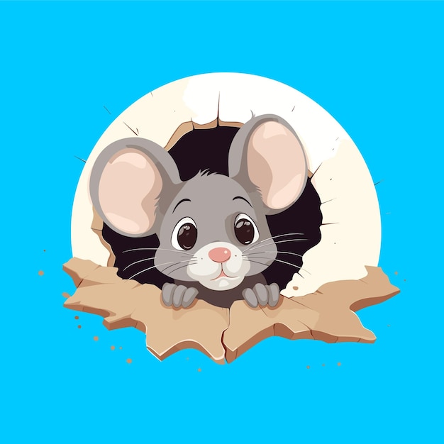 Vector cute mouse in a mouse hole vector illustration