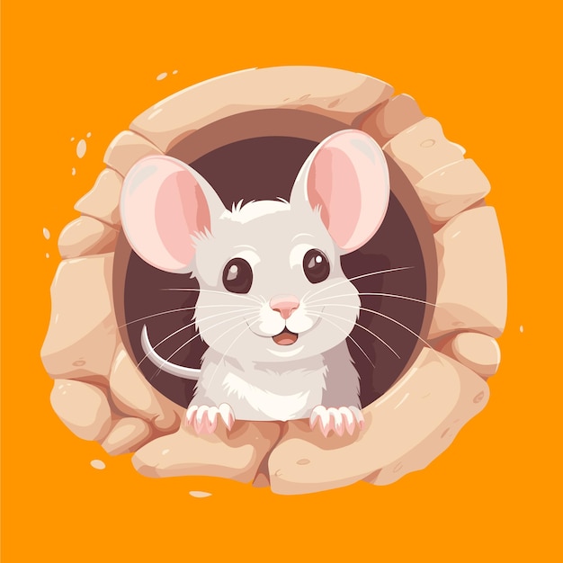 Cute mouse in a mouse hole vector illustration