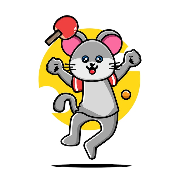 Cute mouse playing table tennis