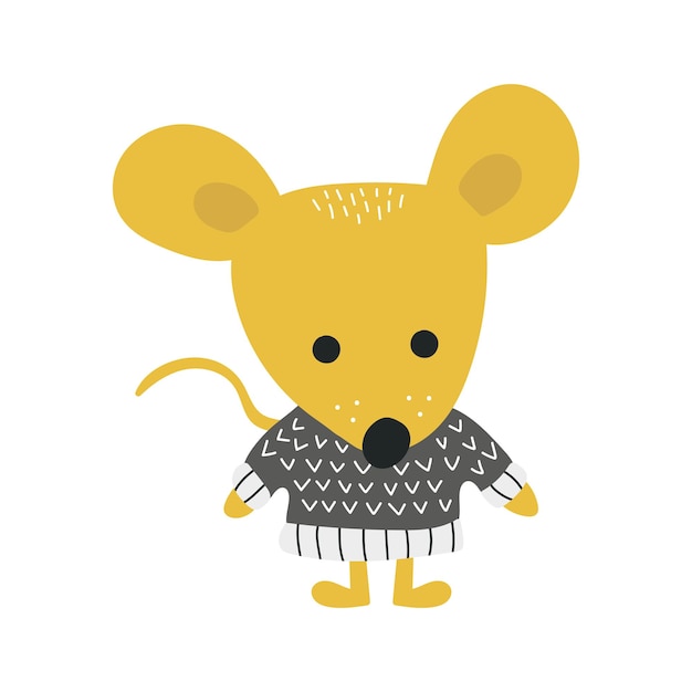 Cute mouse rat a mouse in a knitted sweater element for greeting card poster