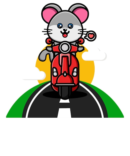 Vector cute mouse riding scooter cartoon vector illustration