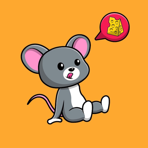 Cute Mouse Sitting With Imagine Cheese Cartoon Vector Icon Illustration