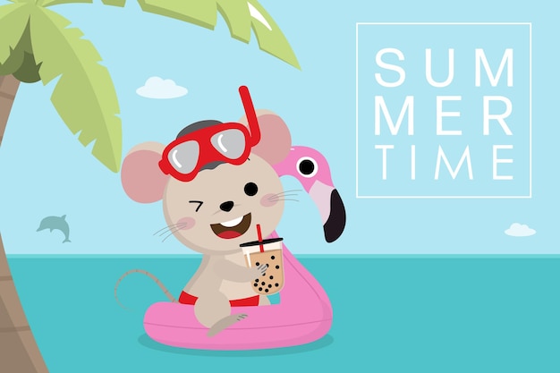 Cute mouse in summer vacation