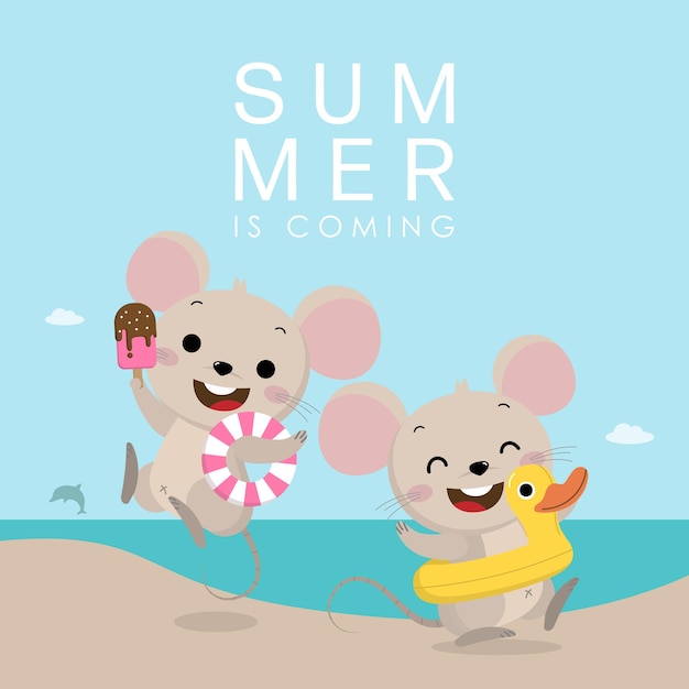 Cute mouse and summer vacation