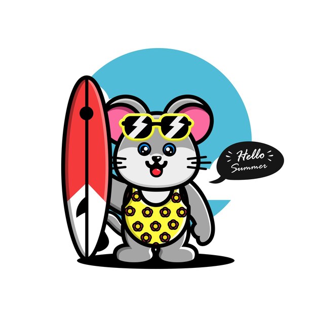 Vector cute mouse summer vector illustration