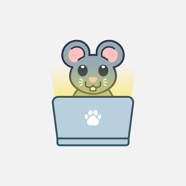 Vector cute mouse using laptop illustration