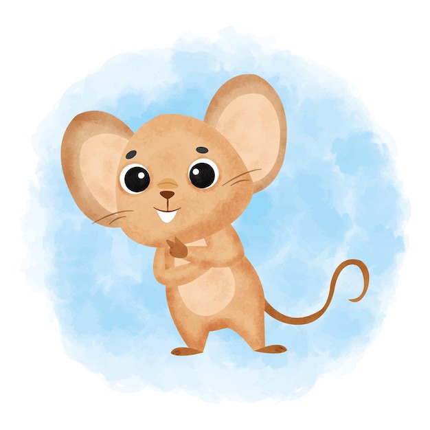 cute mouse watercolor blue background
