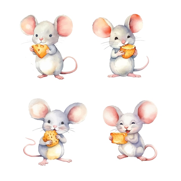 Cute mouse watercolor paint collection