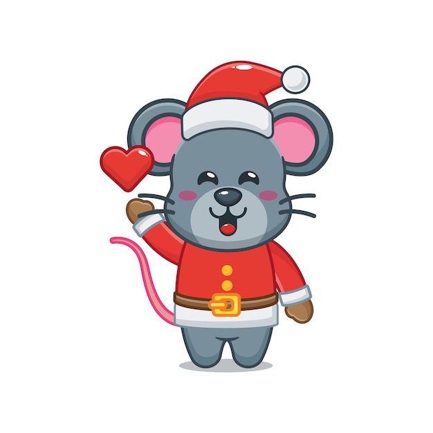 Vector cute mouse wearing santa costume in christmas day cute christmas cartoon illustration