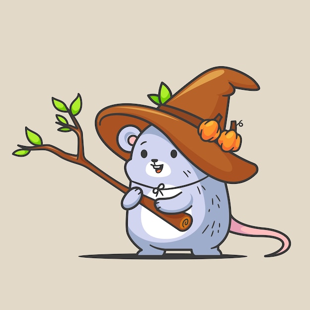 Cute mouse witch halloween cartoon drawing