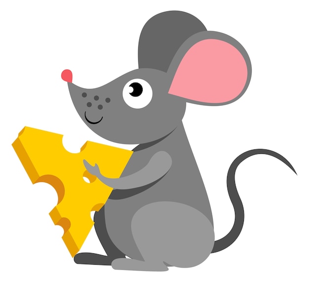 치즈 조각이 있는 귀여운 마우스 만화 동물 아이콘