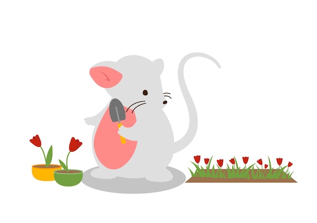 Cute mouse with shovel