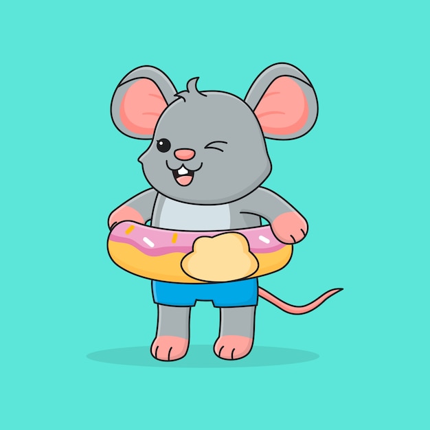 Cute mouse with swim ring doughnut