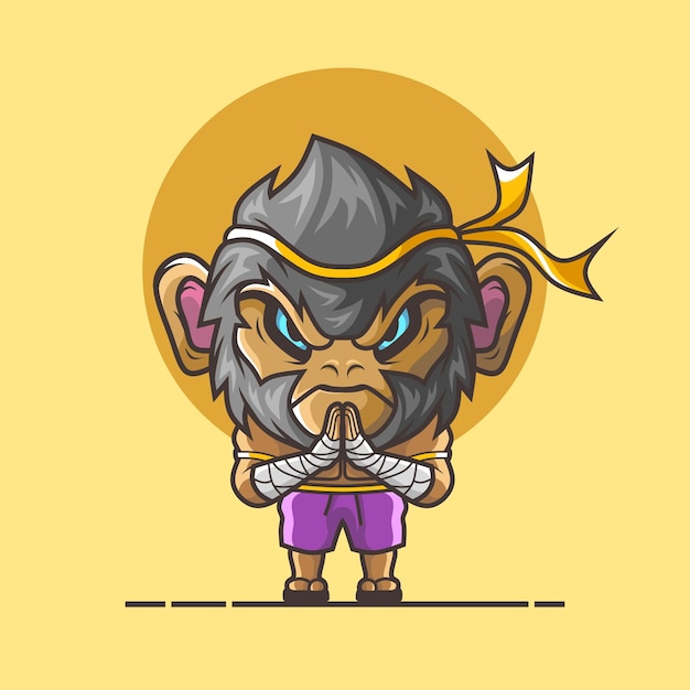 cute muay thai fighter monkey cartoon character illustration