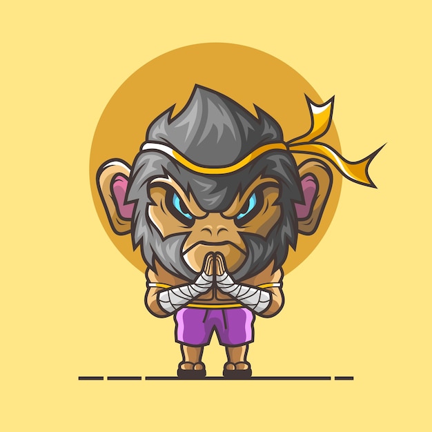 Cute muay thai fighter monkey cartoon character illustration