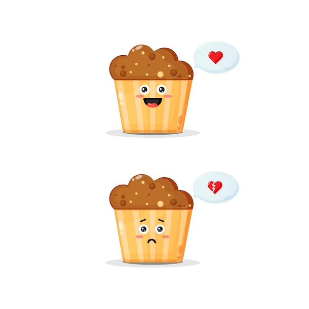 Cute muffins character with happy and sad expressions