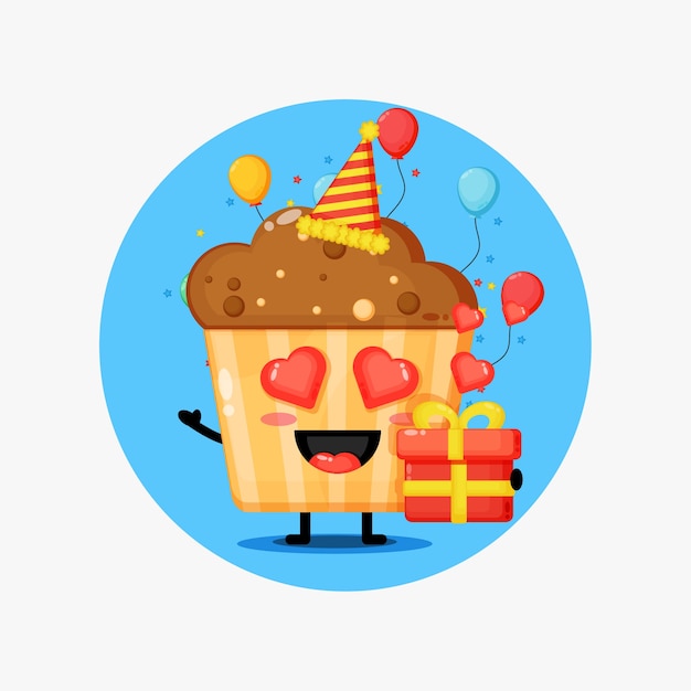 Vector cute muffins mascot on birthday