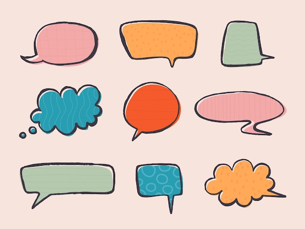 Cute multicolored dialogue and thought bubbles in different shapes Vector isolated cartoon illustration for design