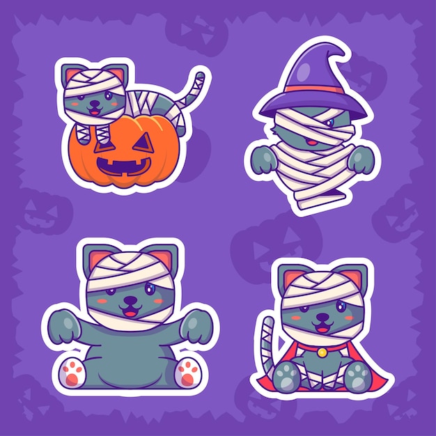 Simpatico gatto mummia felice collezione di adesivi di halloween