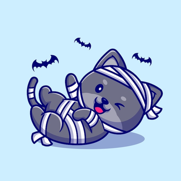 Cute mummy cat laughing cartoon illustration.