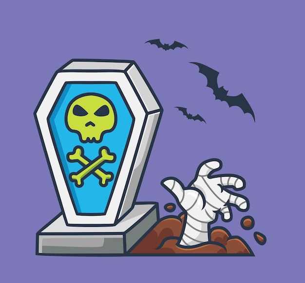 Cute mummy hand from a grave cartoon halloween event concept isolated illustration flat style