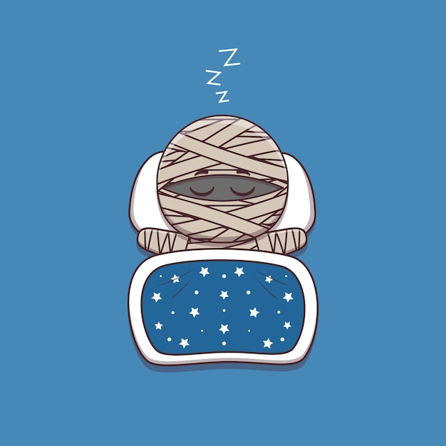 Vector cute mummy sleeping with pillow and blanket