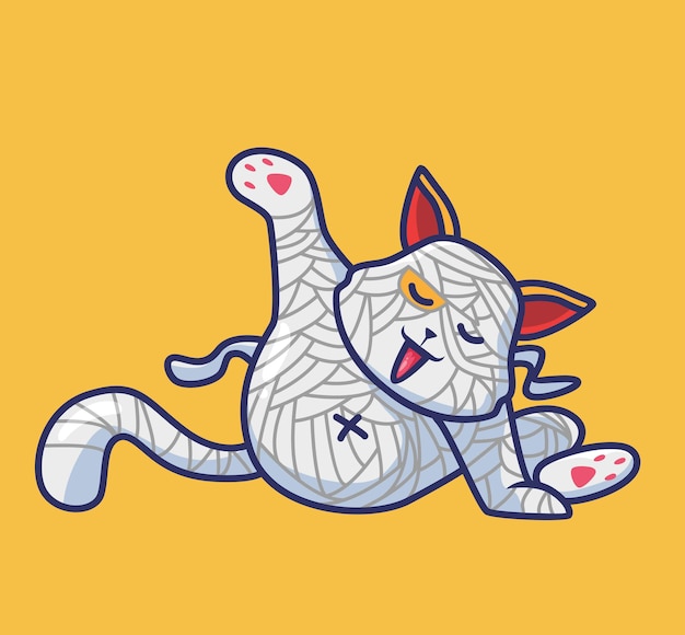かわいいミイラゾンビ猫漫画動物ハロウィンイベントコンセプト孤立したイラストフラットスタイル