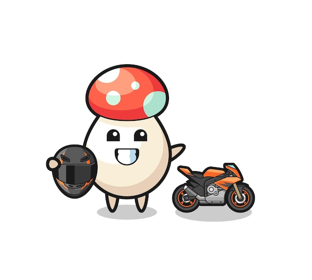 Simpatico cartone animato di funghi come un motociclista